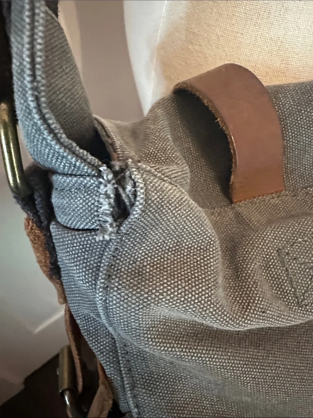 Kattee camera Canvas Messenger Bag dark dusty gray Brown Leather Trim